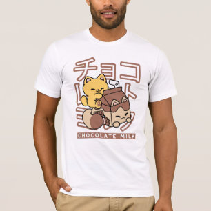 T-shirt Cute Chat Riding Chocolat Lait Carton Kawaii Art
