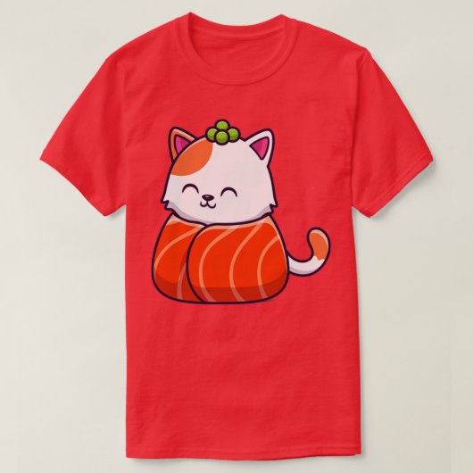 T-shirt Cute Chat Sushi Saumon 3 (Design devant)