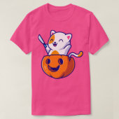 T-shirt Cute Chat Tenant Couteau En Citrouille Helloween C (Design devant)
