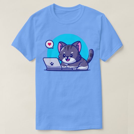 T-shirt Cute Chat Travaille Sur Le Cartogramme Ordinateur  (Design devant)