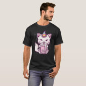 T-shirt Cute Chat Unicorn Boire Bubble Tea (Devant entier)