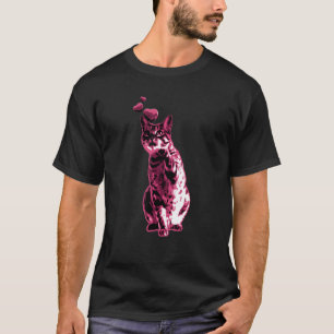 T-shirt Cute Chat Vintage avec Coeurs Retro Rose 10