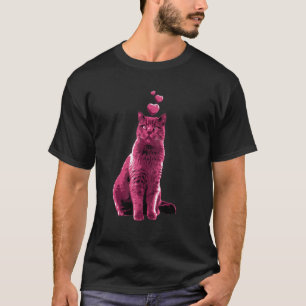 T-shirt Cute Chat Vintage avec Coeurs Retro Rose 12