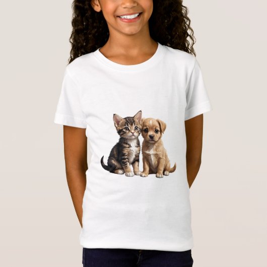T-Shirt Cute chaton et chiot (Devant)