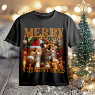 T-shirt Cute chatons avec le Père Noël et casquettes de re