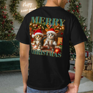 T-shirt Cute chatons avec le Père Noël et casquettes de re