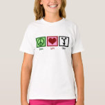 T-shirt Cute Cheerleader Peace Love Cheer Girls<br><div class="desc">T-shirt Peace Love Cheer pour une fille pom-pom girl. Pom-pom girl de saut mignon tenant pom poms.</div>