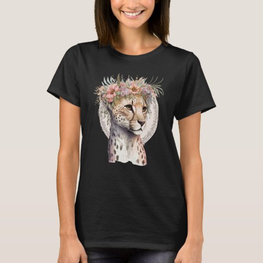 T-shirt Cute Cheetah Flower Crown Boho Aesthetic (Devant)