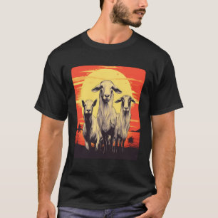 T-shirt Cute chèvre ferme animal Retro coucher de soleil V