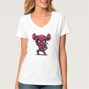 T-shirt Cute Chibi Deadpool levant un haltère Am