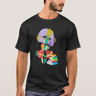 T-shirt Cute Chibi Gacha Style Fashion Reading Girl avec B