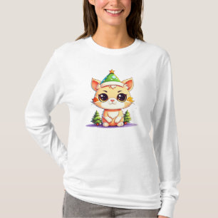 T-shirt Cute Chibi Kawaii Dessin de Noël Kitty Chat