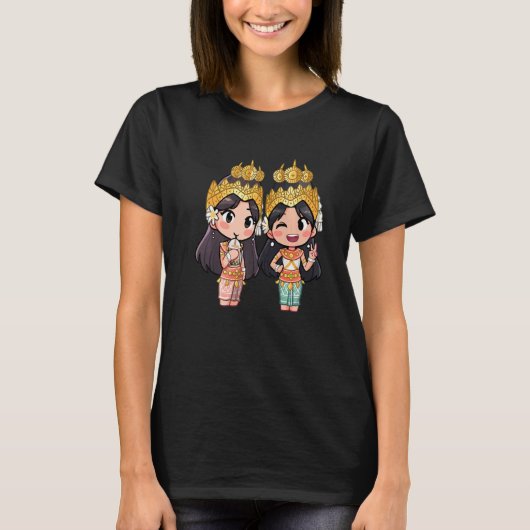 T-shirt Cute Chibi Style Cambodian Khmer Apsara Bff ami (Devant)