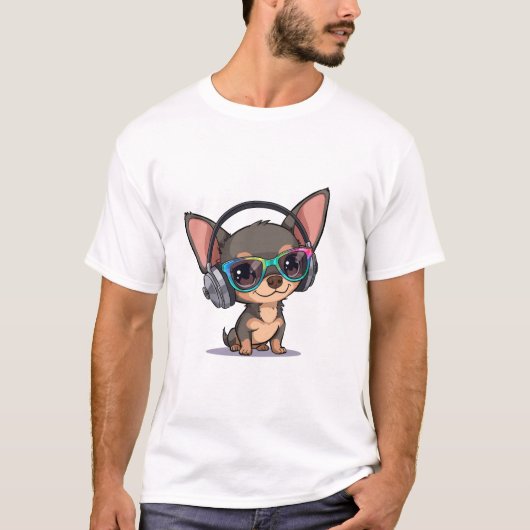 T-shirt Cute Chihuahua With Headphone & Sunglasses (Devant)