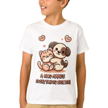 Cute Chiot & Kitten Hug - Adorable Design Kawaii