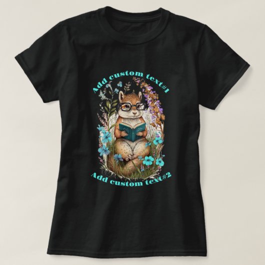 T-shirt Cute Chipmunk Lire fleur sauvage du livre, Chipmun (Design devant)
