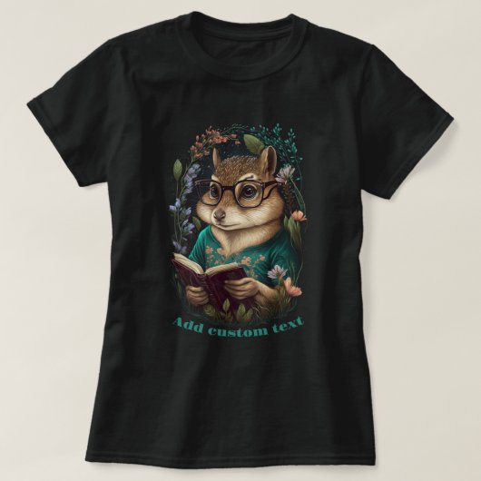T-shirt Cute Chipmunk Lire fleur sauvage du livre, Chipmun (Design devant)