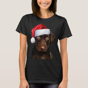 T-shirt Cute Chocolat Lab Santa Hat Image Drôle Chien Chri