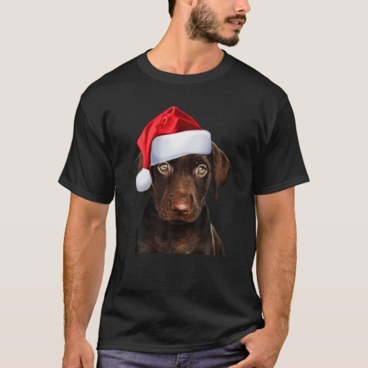 T-shirt Cute Chocolat Lab Santa Hat Image Drôle Chien Chri (Devant)