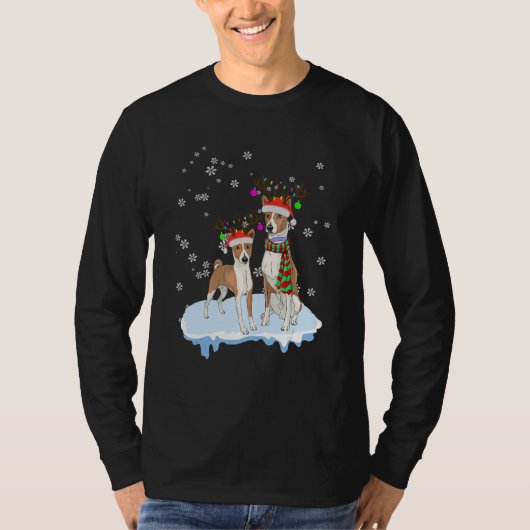 T-shirt Cute Christmas Basenji Santa Hats Reindeer Dog (Devant)