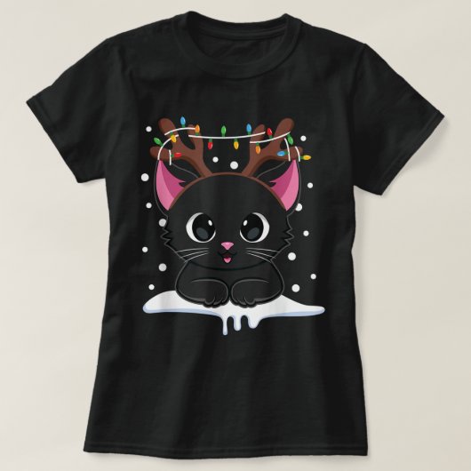 T-shirt Cute Christmas Black Cat Design (Design devant)