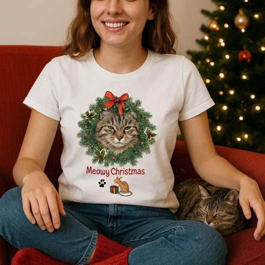 T-shirt Cute Christmas Chat Photo Wreath
