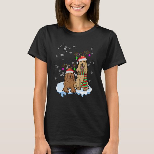 T-shirt Cute Christmas Cocker Spaniel Santa Hats Reindeer (Devant)