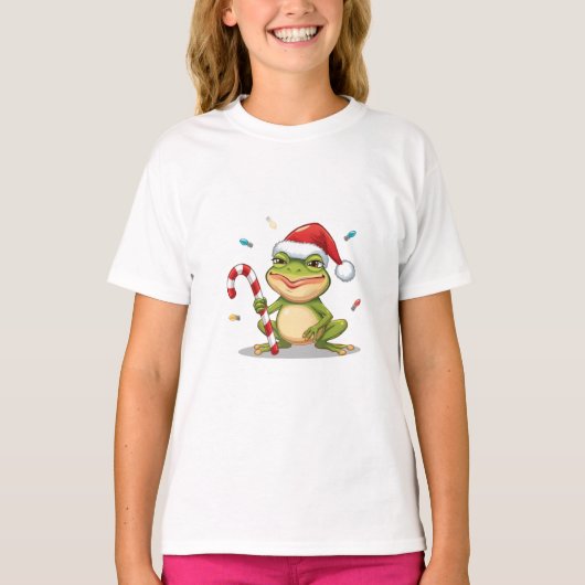 T-shirt Cute Christmas Frog With Candy Cane - Funny Holida (Devant)