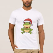 T-shirt Cute Christmas Frog with Santa Hat Holding Gift - (Devant)