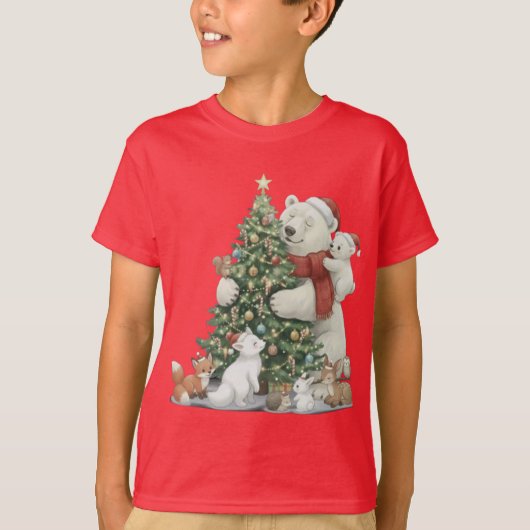 T-shirt Cute Christmas Polar Bear & Friends (Devant)