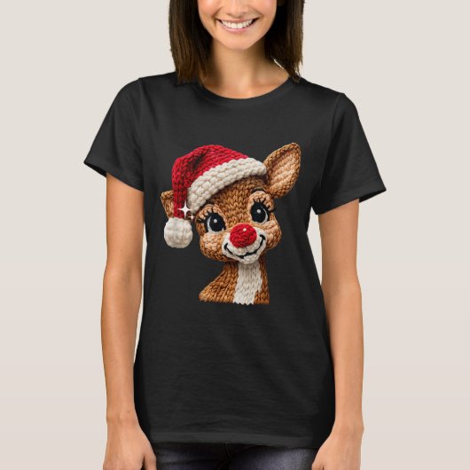 T-shirt Cute Christmas Reindeer Crocheting Funny Gift Men, (Devant)