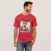 T-shirt Cute Christmas Reindeer Scene Snowy Forest (Devant entier)