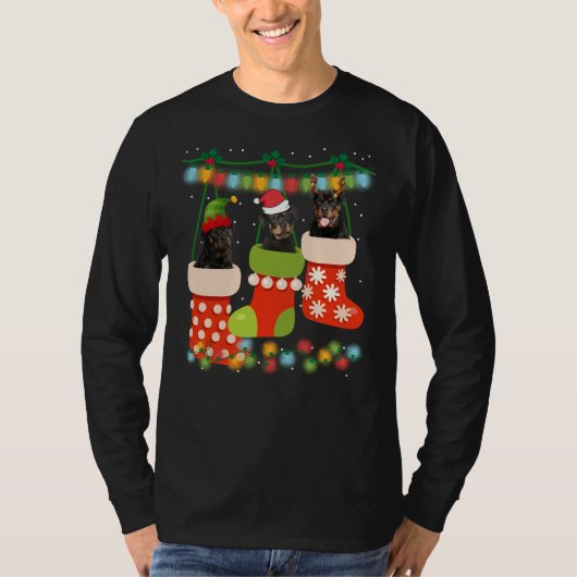 T-shirt Cute Christmas Rottweiler Sock Xmas Reindeer Santa (Devant)