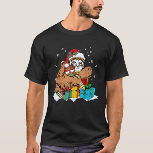 T-shirt Cute Christmas Sloth and Santa Claus Hat (Devant)