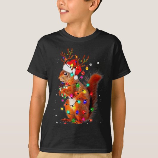 T-shirt Cute Christmas Squirrel Lights Reindeer Xmas Holid (Devant)
