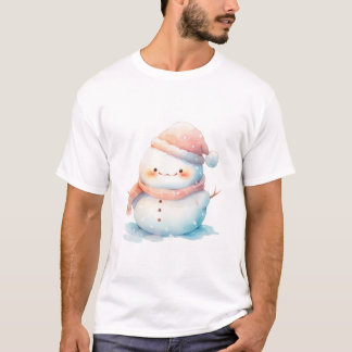 T-shirt Cute Chubby Aquarelle Snowman