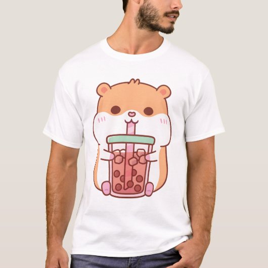 T-shirt Cute Chubby Hamster Boire Thé Bubble (Devant)