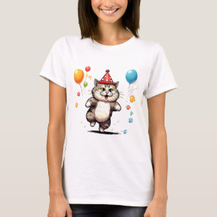 T-shirt Cute Chubby Party Chat Amusant & Jouant Cartoon Ki
