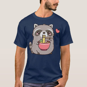 T-shirt Cute Chubby Raccoon Aime Manger Des Nouilles Ramen
