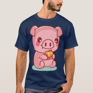 T-shirt Cute Cochon Manger Pizza Drôle Foie Drôle Teinté E