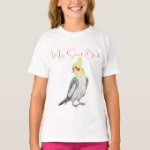 T-shirt Cute Cockatiel Aquarelle Parrot. (Devant)