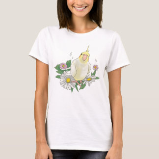 T-shirt Cute Cockatiel Floral Illustration