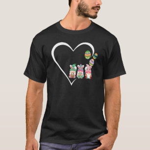 T-shirt Cute Coeur Gnome Encarts Bunny Joyeux Oeuf de Pâqu