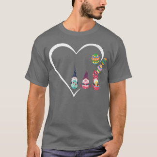 T-shirt Cute Coeur Gnome Encarts Bunny Joyeux Oeuf de Pâqu
