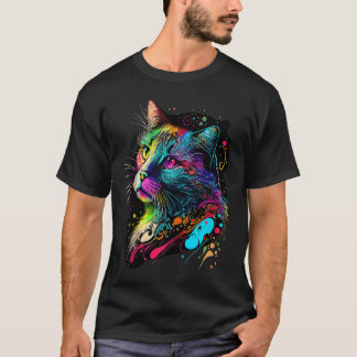T-shirt Cute Colorful Cat  Animal Painting Cat Mom or Dad 