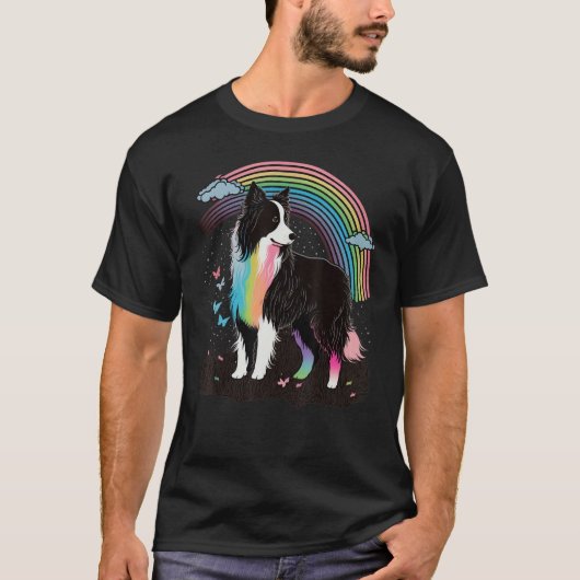 T-shirt Cute Colorful Rainbow Border Collie (Devant)