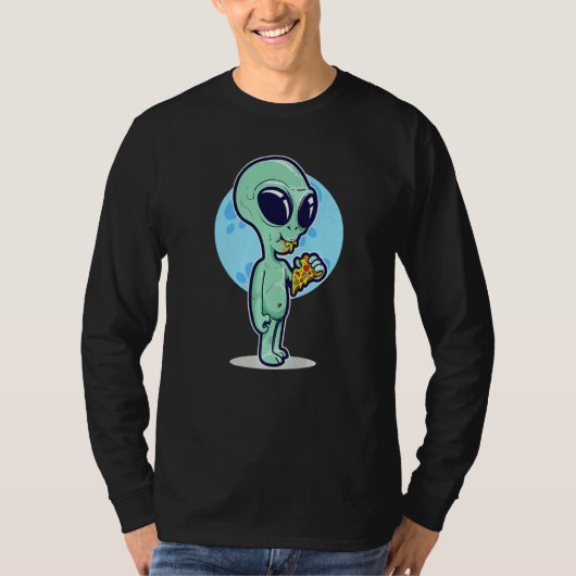 T-shirt Cute Conspiracy Theory UFO Alien Eating Pizza (Devant)