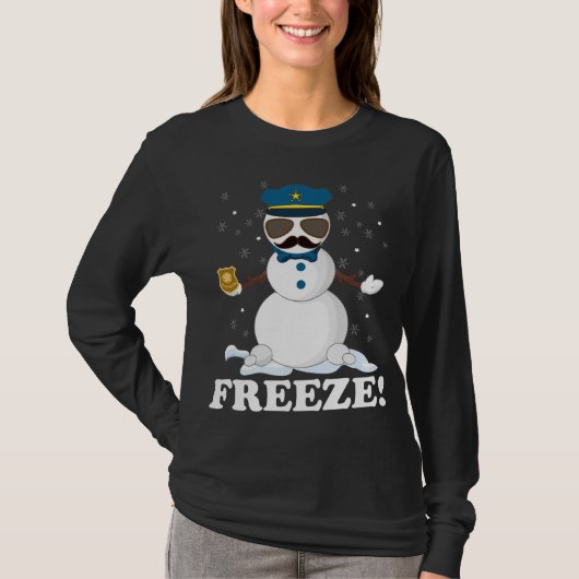 T-shirt Cute Cop Snowman Freeze Funny Police Parc de Noël (Devant)