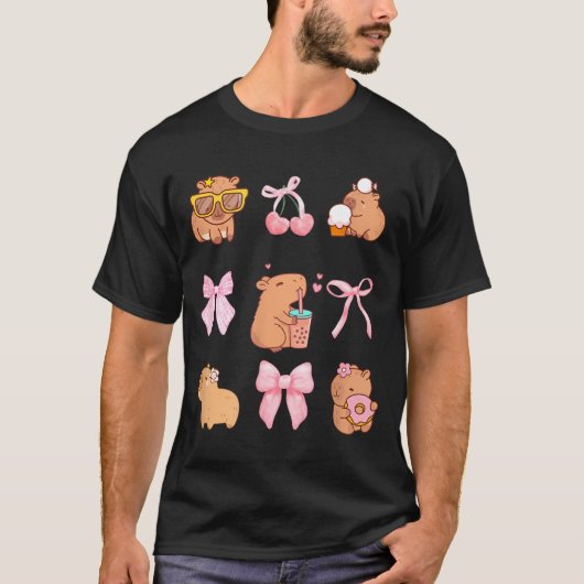 T-shirt Cute Coquette Bow Capybara Pajamas Pjs Clothes Gir (Devant)