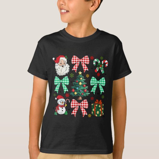 T-shirt Cute Coquette Bow Christmas Tree Santa Gingerbread (Devant)